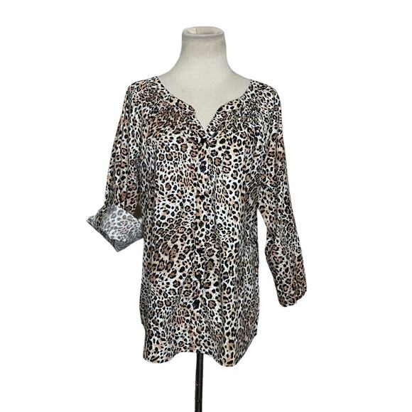 Harve Benard 3/4 sleeves animal print tunic button blouse size M - Picture 1 of 10